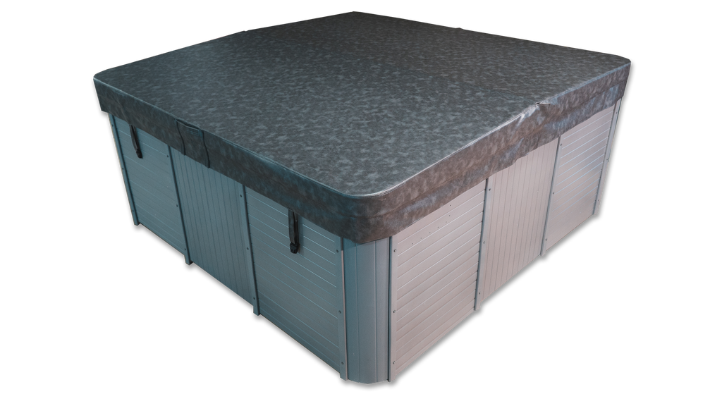 Hot tub with a grey charcoal vinyl spa  hot tub cover